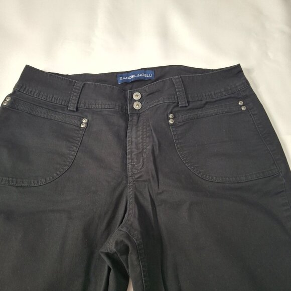 Womens Bandolinoblu Mid Rise Flared Black Cotton Jeans Size 12 Pocket Rivets - Picture 7 of 14